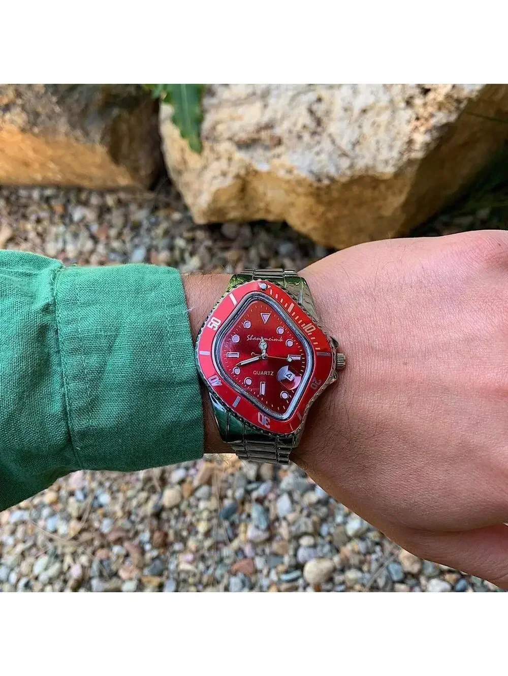 Cyber futuristic Red Face Silver Stainless Steel Y2k 2000s vintage style